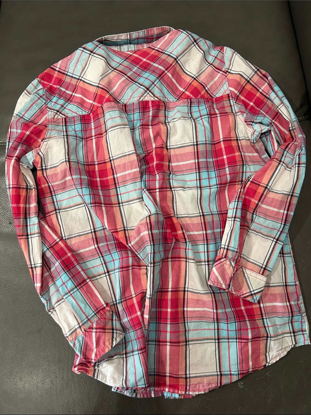 Faded Glory Girls Red Plaid Button-Up Shirt sz 12/14 - Picture 4 of 4